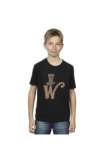 Willy Wonka Boys W Logo Hat T-Shirt - Black