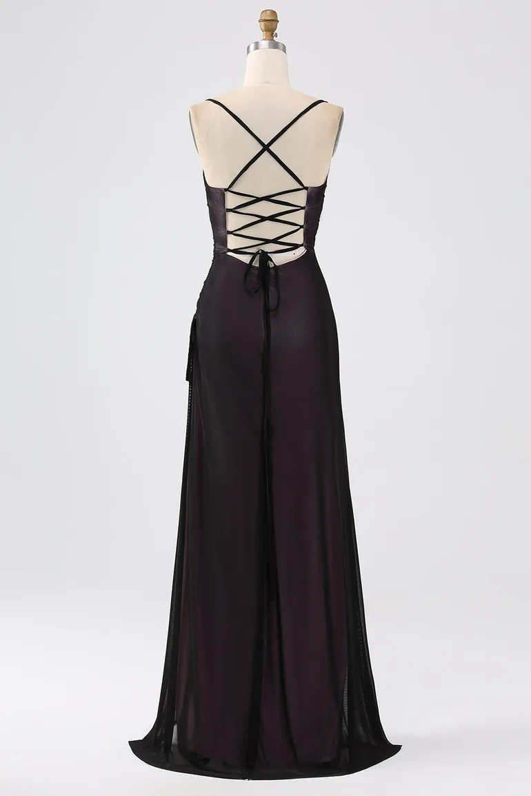 Plus Size Black Red Sheath Spaghetti Straps Maxi Bridesmaid Dress Leely :  Dresses : VogaCloset Oman