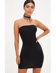 Black Jersey Bandeau Bodycon Dress - 1
