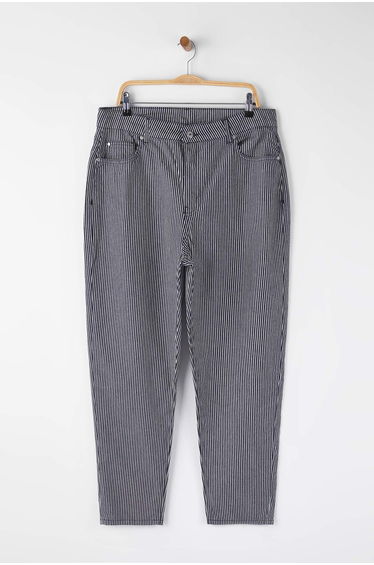 Dark Blue High Waist Striped Mom Fit Denim Plus Size Jeans