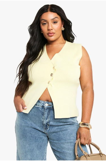 PLUS ASSYMETTRIC GOLD BUTTON WAISTCOAT - lemon