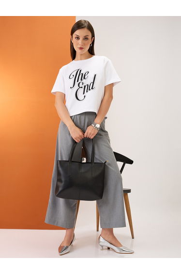 White Embellished Boxy Fit Crop T-Shirt