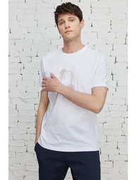 Men's White Slim Fit Slim Fit Crew Neck 100% Cotton Front Printed T-Shirt - 5