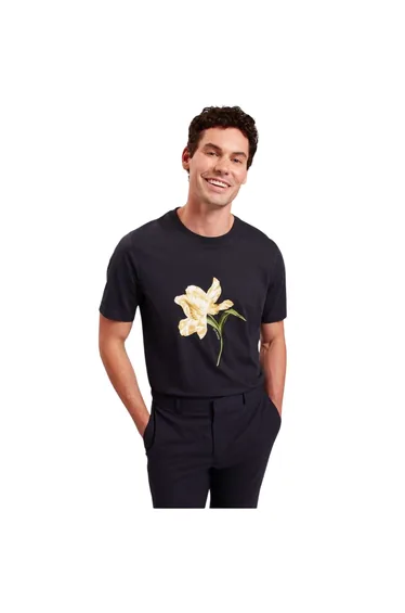 Ted Baker Mens Flower Crew Neck Regular T-Shirt - Navy