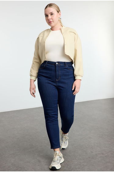 Dark Blue High Waist Plus Size Skinny Jeans