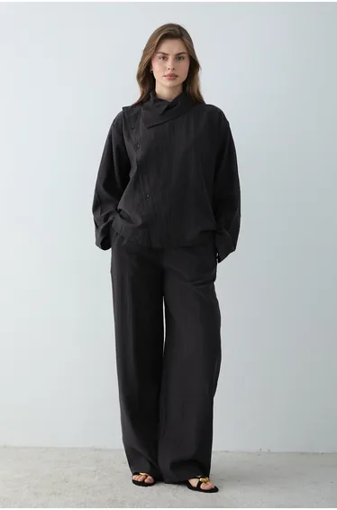 Dark Brown Regular Linen Aerobin Plain Weave Bottom&Top Hijab Bottom - Top Set