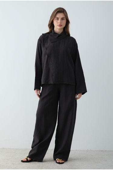 Dark Brown Regular Linen Aerobin Plain Weave Bottom&Top Hijab Bottom - Top Set