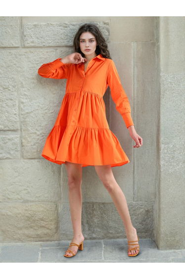 Orange Tiered Buttoned Mini Dress