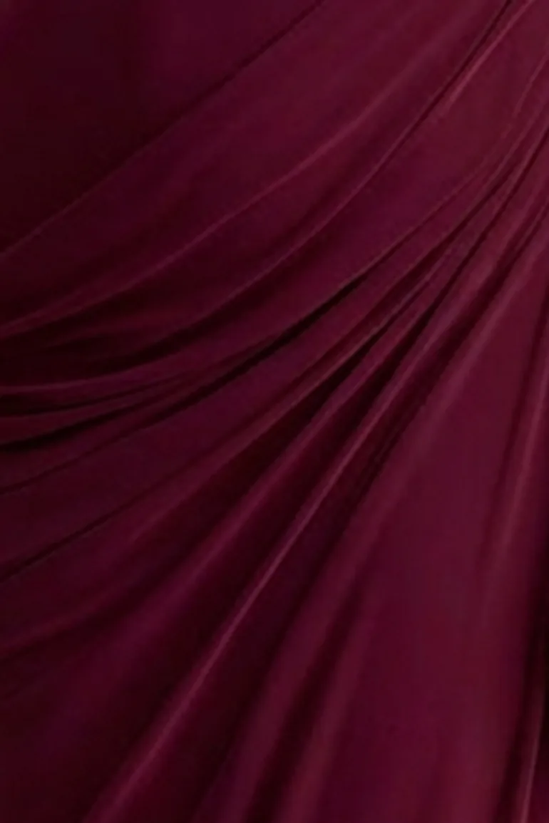 Aphra | Burgundy High-Neck Maxi Dress With Cape-Sleeve - 5