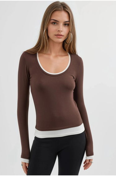 BUSEM Contrast Binding Long Sleeve Blouse