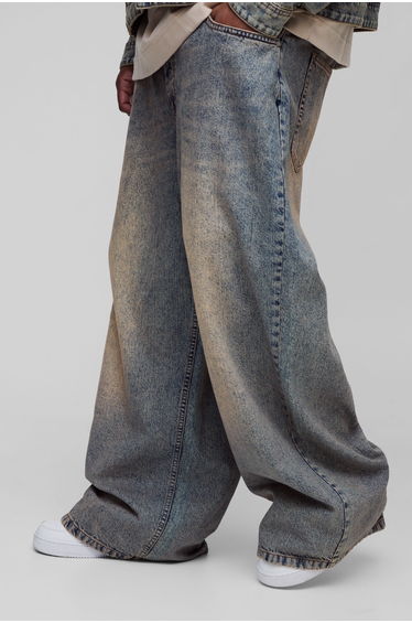 Plus Tinted Wash Baggy Jeans - mid wash