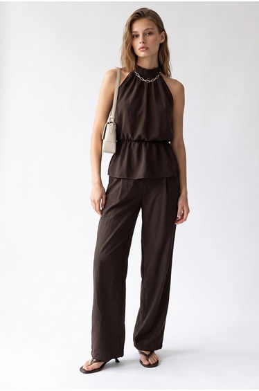 MIXRAY Halter Blouse And Wide-leg Pants Set