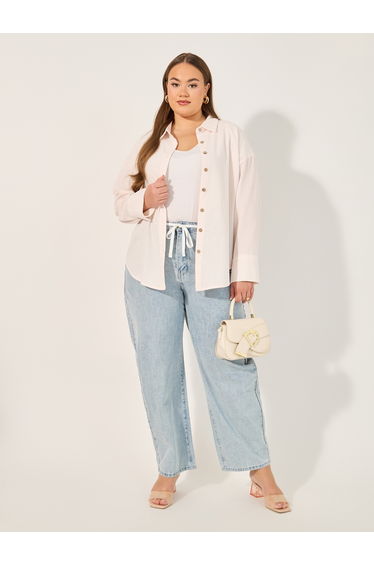 Solid Button Down Oversized Longline Shirt