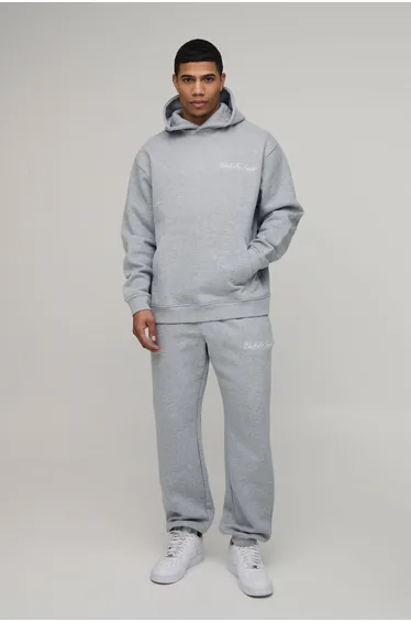 Oversized Club De Sante Printed Hooded Tracksuit - grey marl