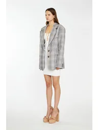 Brown Multi-Check Oversized Blazer - 3