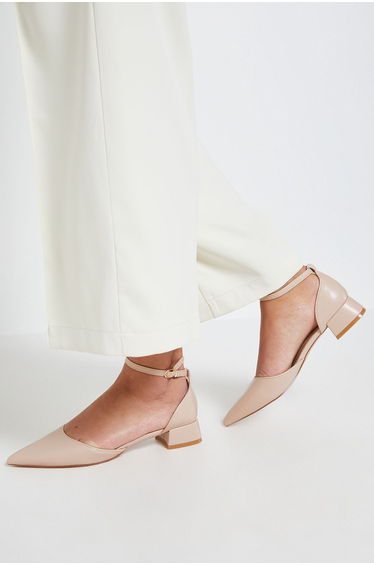 Bennie Faux Leather Pointed Low Block Heel Court Shoes