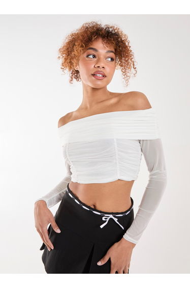 Bardot Mesh Long Sleeve Top