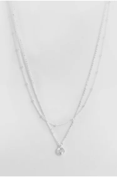 Delicate Double Layered Pendant Necklace - silver