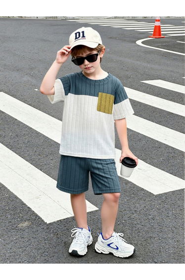 Boys Color Block Knit T-Shirt and Shorts Set
