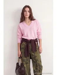 Petite Pink V-Neck Soft Textured Knitwear Sweater - 6