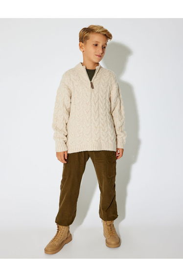 Half Zippered Long Sleeve Sweater with Braided Detail