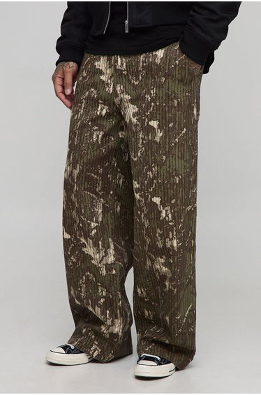 Tall Pinstripe Stitch Camo Print Baggy Fit Cargo Trousers - camo