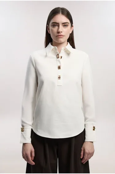 Techno Cotton Woven Shirt With Gold Clasp