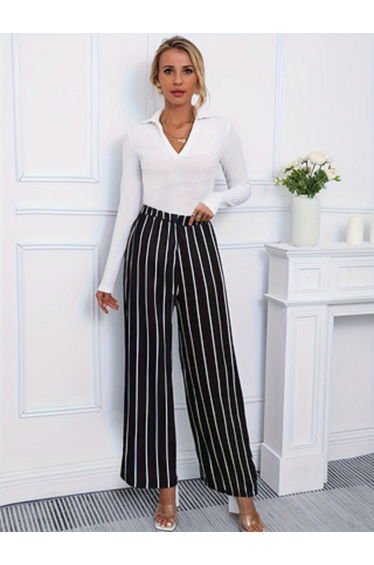 Striped Elasticated Waistband Wide Leg Pants
