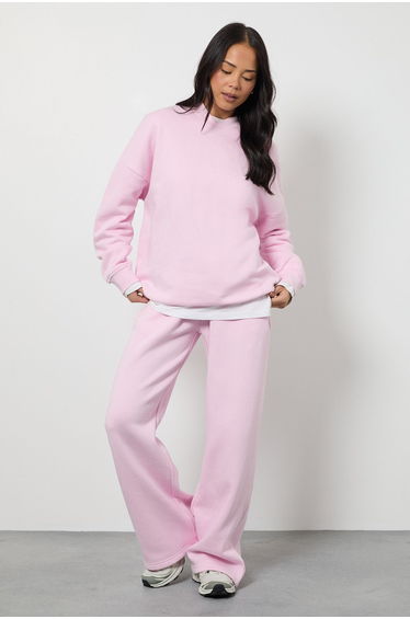 Neck Detail Sweatshirt Wide Leg Tracksuit - pink