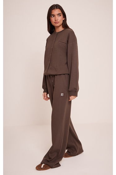 PLT Chocolate Interlock Button Up Wide Leg Joggers