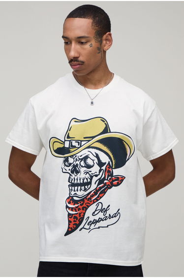 Oversized Def Leppard Skull License Print T-shirt - white