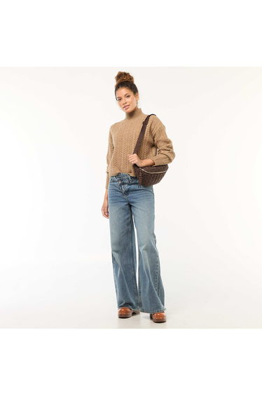 Cable Knit High Neck Jumper BEIGE