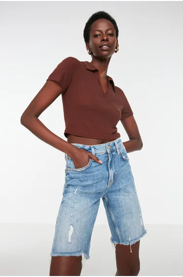 Blouse - Brown - Slim fit