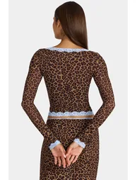 Lace-Trim Cropped Cardigan in Leopard - 6