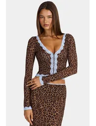 Lace-Trim Cropped Cardigan in Leopard - 5