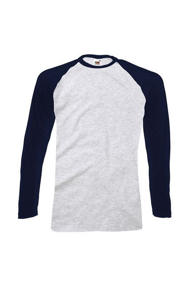 Fruit of the Loom Mens Long-Sleeved Baseball T-Shirt - Grey/Deep Navy