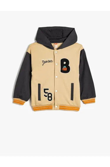 جاكيت بومبر بهودي بأكمام طويلة بجيوب - لون كريمي 