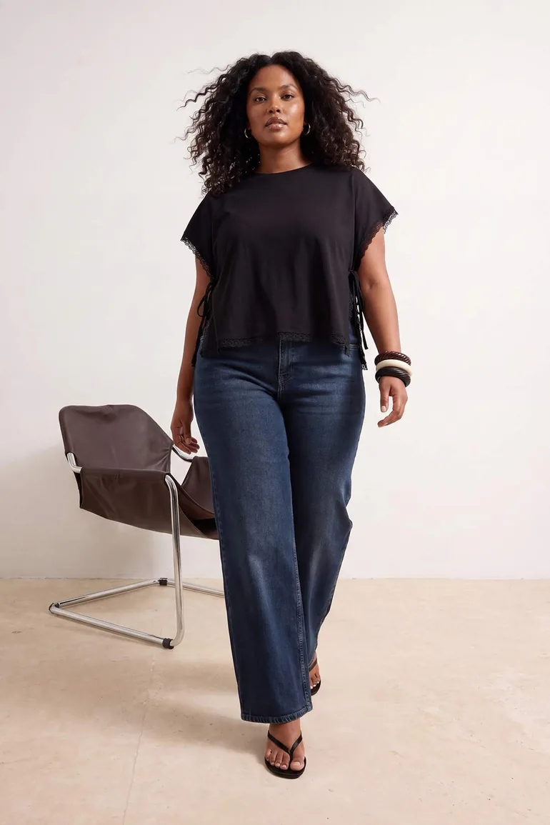 Dark Blue High Waist Medium Stretchy Wide Leg Palazzo Jeans