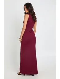 Slash Neck Super Soft Maxi Dress - burgundy - 1