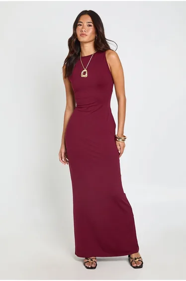 Slash Neck Super Soft Maxi Dress - burgundy
