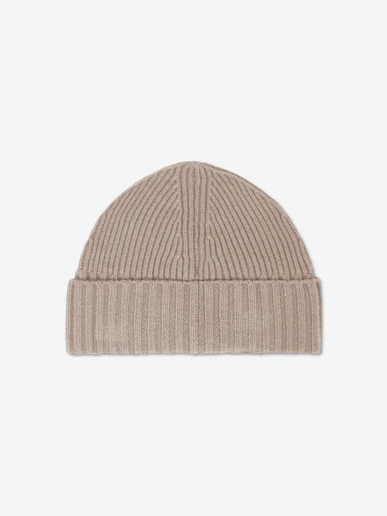 Stone Island Boys Ribbed Wool Beanie in Beige - 1