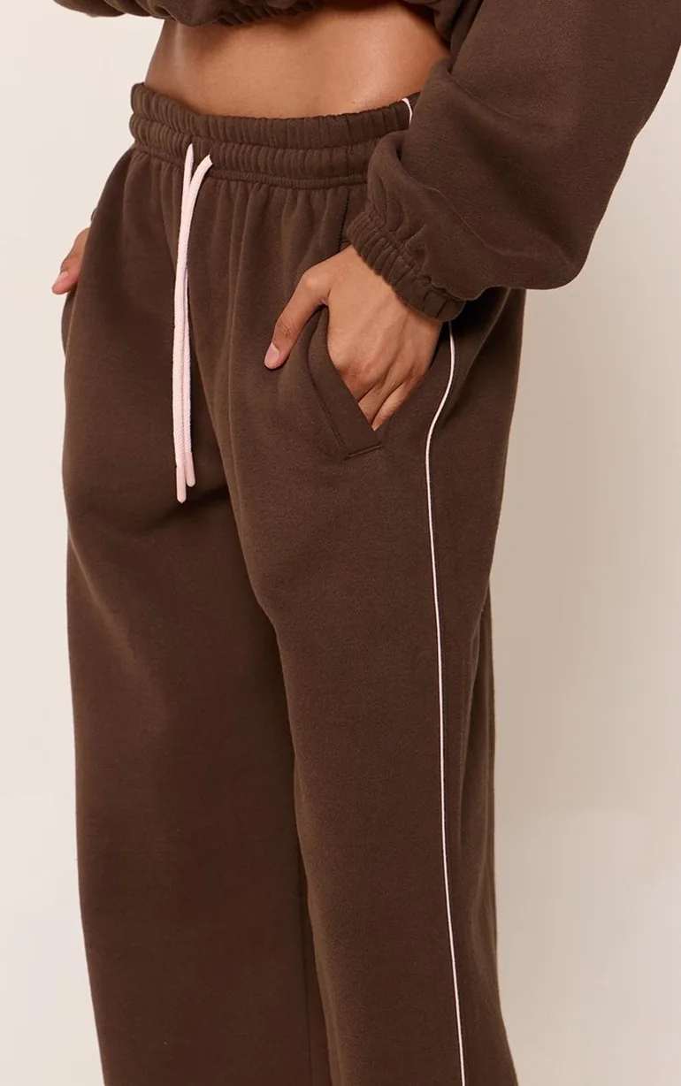 Chocolate Contrast Drawcord Cuffed Joggers - 3