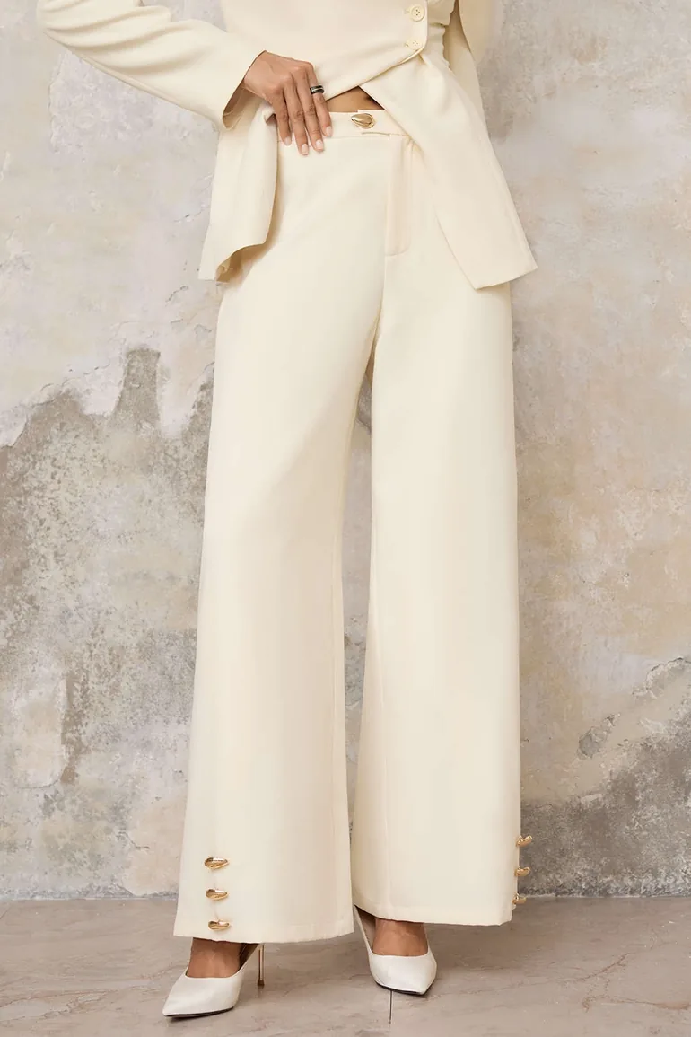 Metallic Button Wide Leg Pants - 7