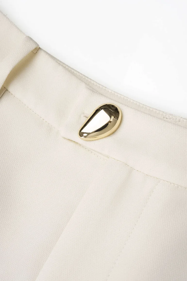 Metallic Button Wide Leg Pants - 4