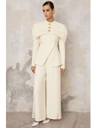 Metallic Button Wide Leg Pants