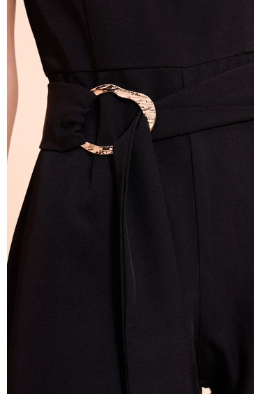 Black Woven Crew Neck Belt Wide Leg Jumpsuit product thumbnail 4