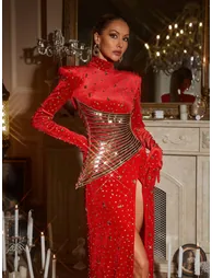 Jonson Rhinestone Embellished Split Maxi Dress - 2