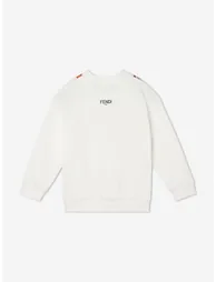Fendi Girls Trompe l'oeil Bow Print Sweatshirt in White - 1