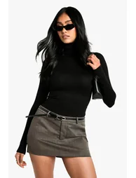 Tailored Mini Belt Detail Skort - grey marl - 1