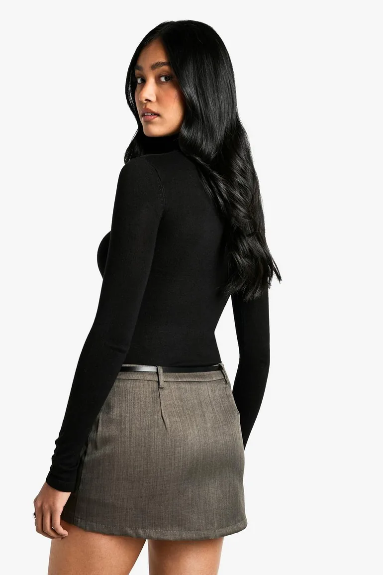 Tailored Mini Belt Detail Skort - grey marl - 2